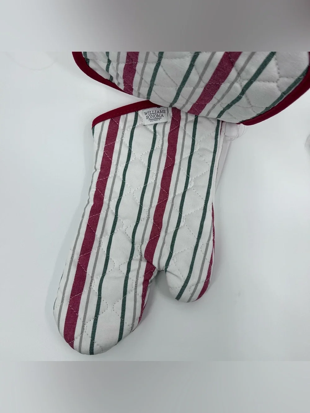 NWT Williams Sonoma Holiday Stripe Oven Mitt & Potholder - Red, Green, White